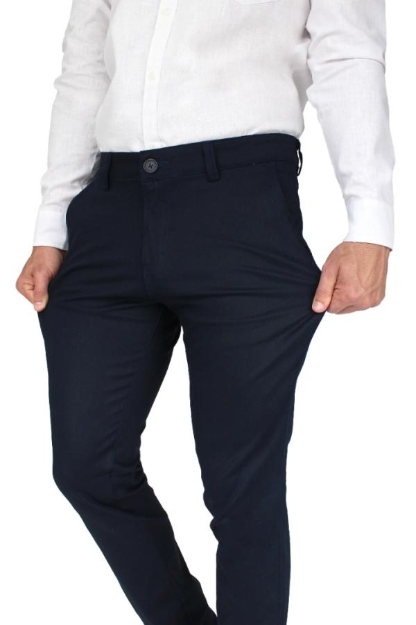 Pantalón Stretch de Vestir Color Azul Marino Slim Fit Para Caballero